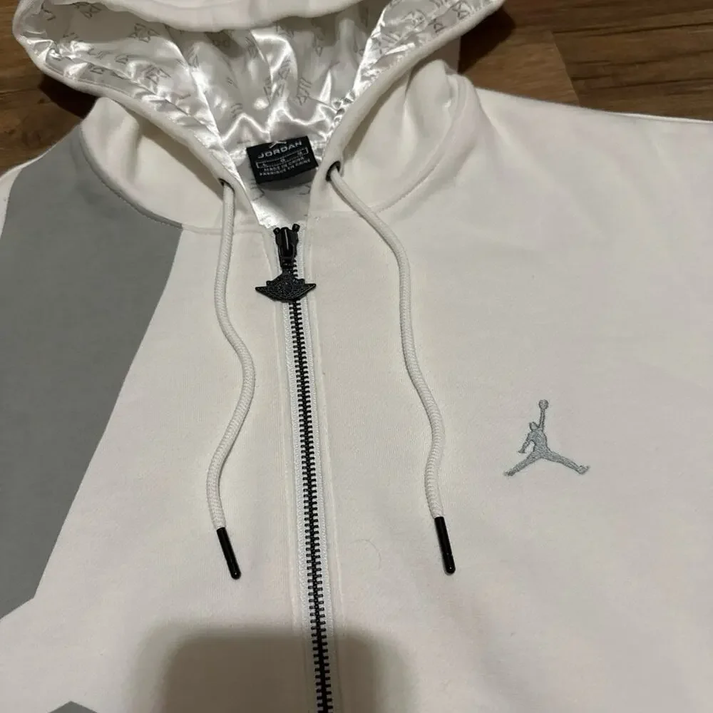 Y2K Air Jordan Zip Up Hoodie White Grey 286930-100 Vintage Sweatshirt